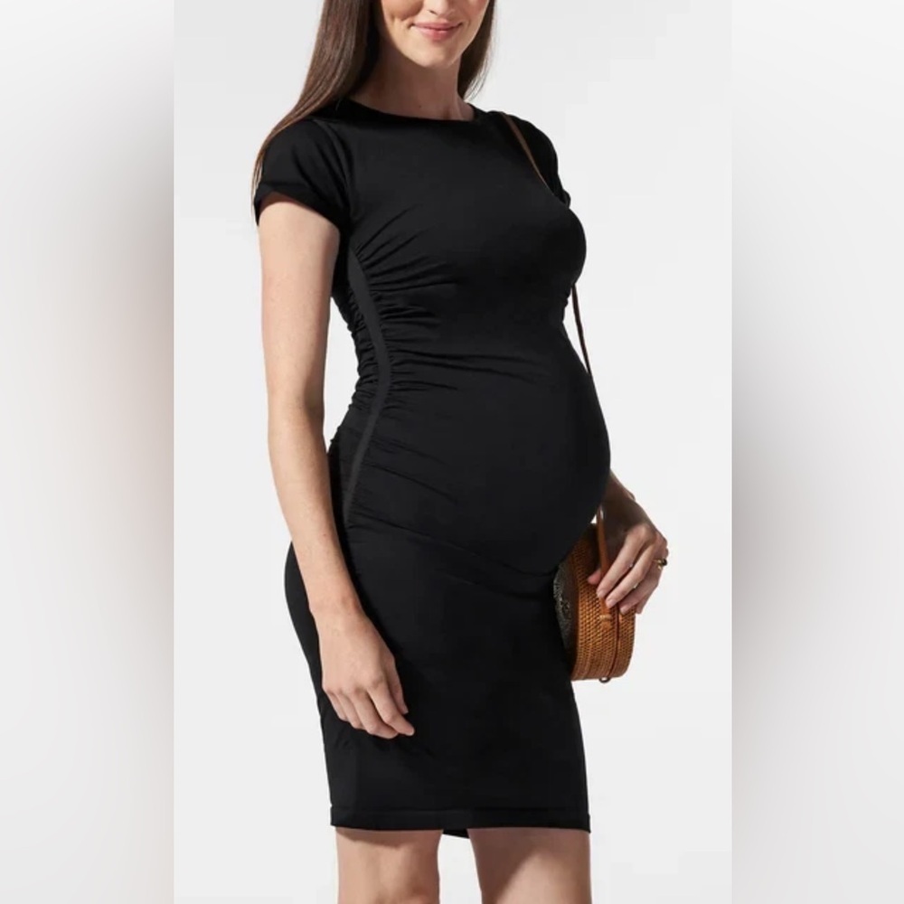 BLANQI Black Mini maternity Dress women S/M pull on stretchy ruched casual vacay